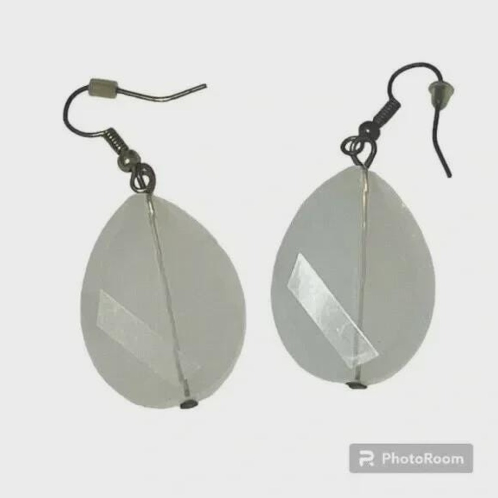 Milky Glass Beaded Fishhook‎ Earrings Vintage